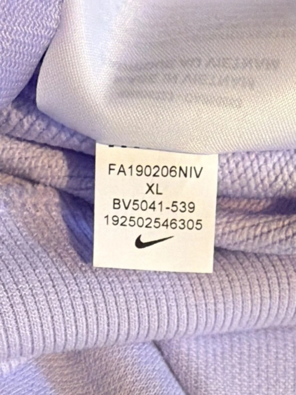 Nike Women’s XL Lavender Hooded Zip Sweatshirt with 'Just Do It' Tape